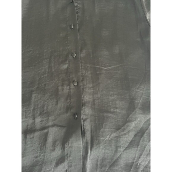 Vince Camuto Drawstring Ruched Sleeve Blouse XS Black Silky Satin - Picture 5 of 9